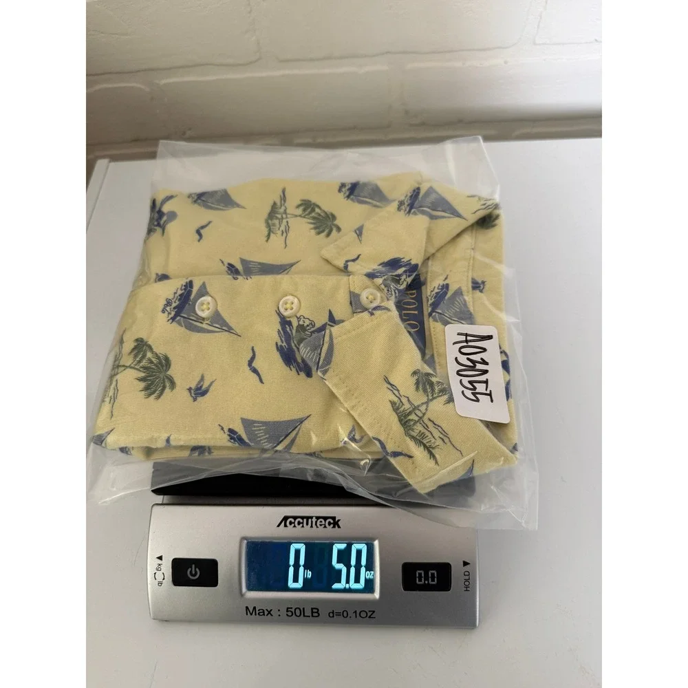 Polo Ralph Lauren Kids Yellow Nautical Sailboat Palm Tree Polo Shirt Size S 8